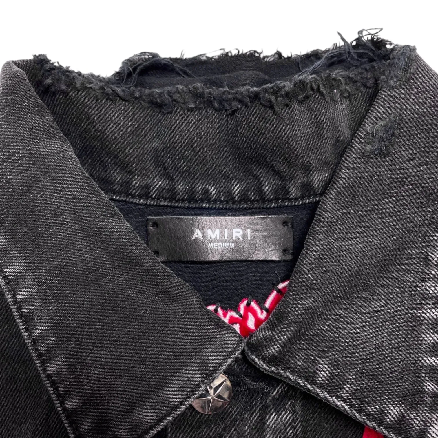 Amiri x Chemist Ultra Suede Star Patch Denim Jacket Aged Black Red