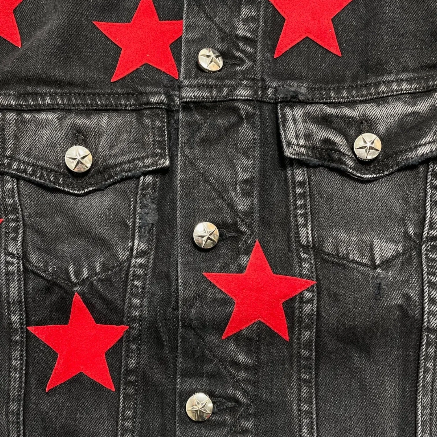 Amiri x Chemist Ultra Suede Star Patch Denim Jacket Aged Black Red