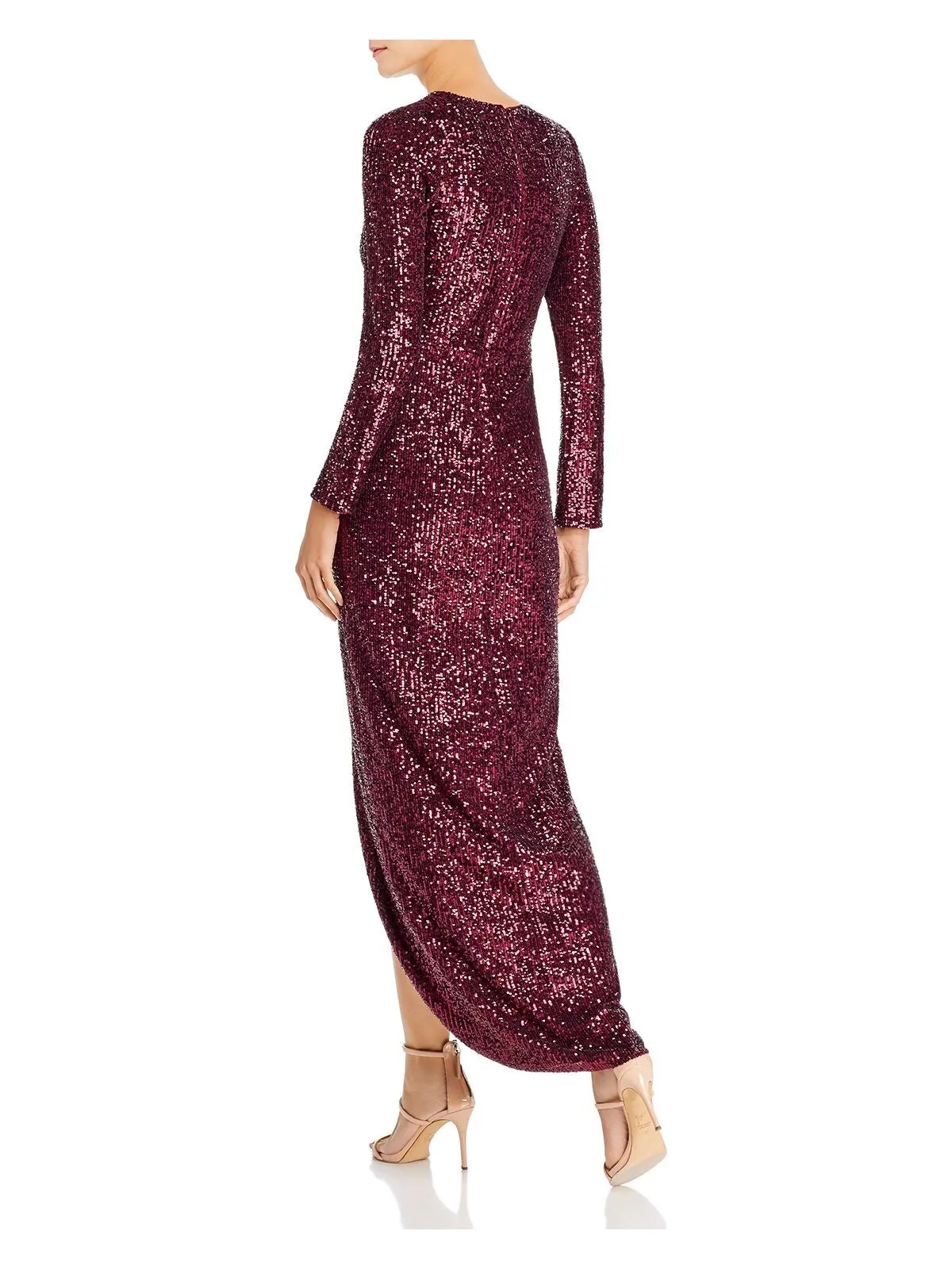 AQUA DRESSES Womens Sequined Long Sleeve Surplice Neckline Full-Length Evening Faux Wrap Dress