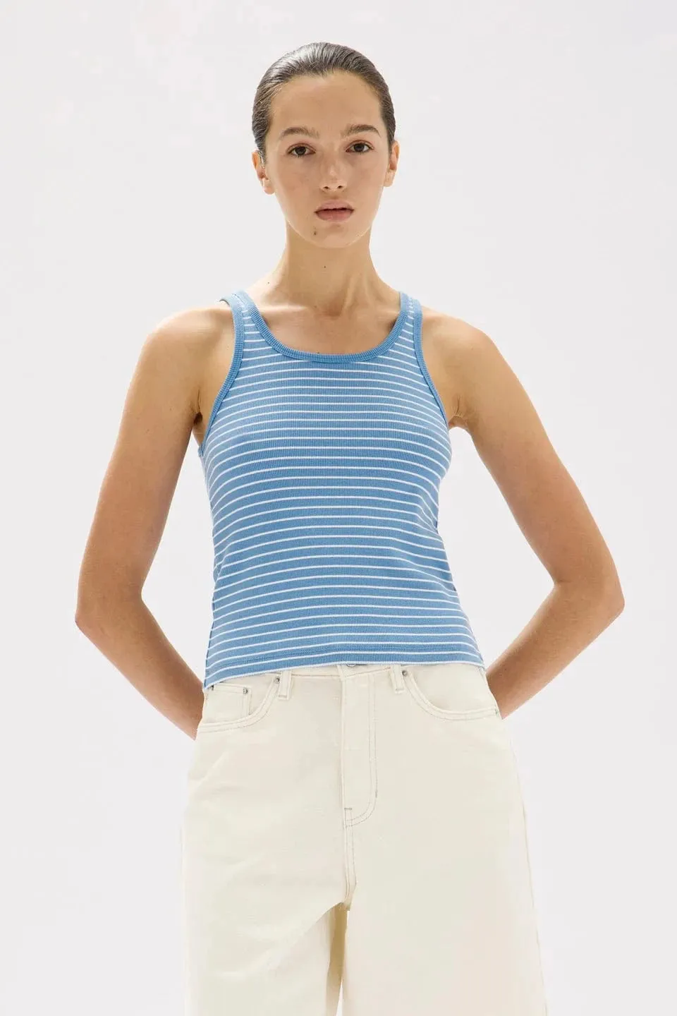 Assembly Label | Drew Stripe Tank - Bahama/White