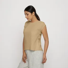 Beige 100% Cotton Drop Shoulder Round Neck Top