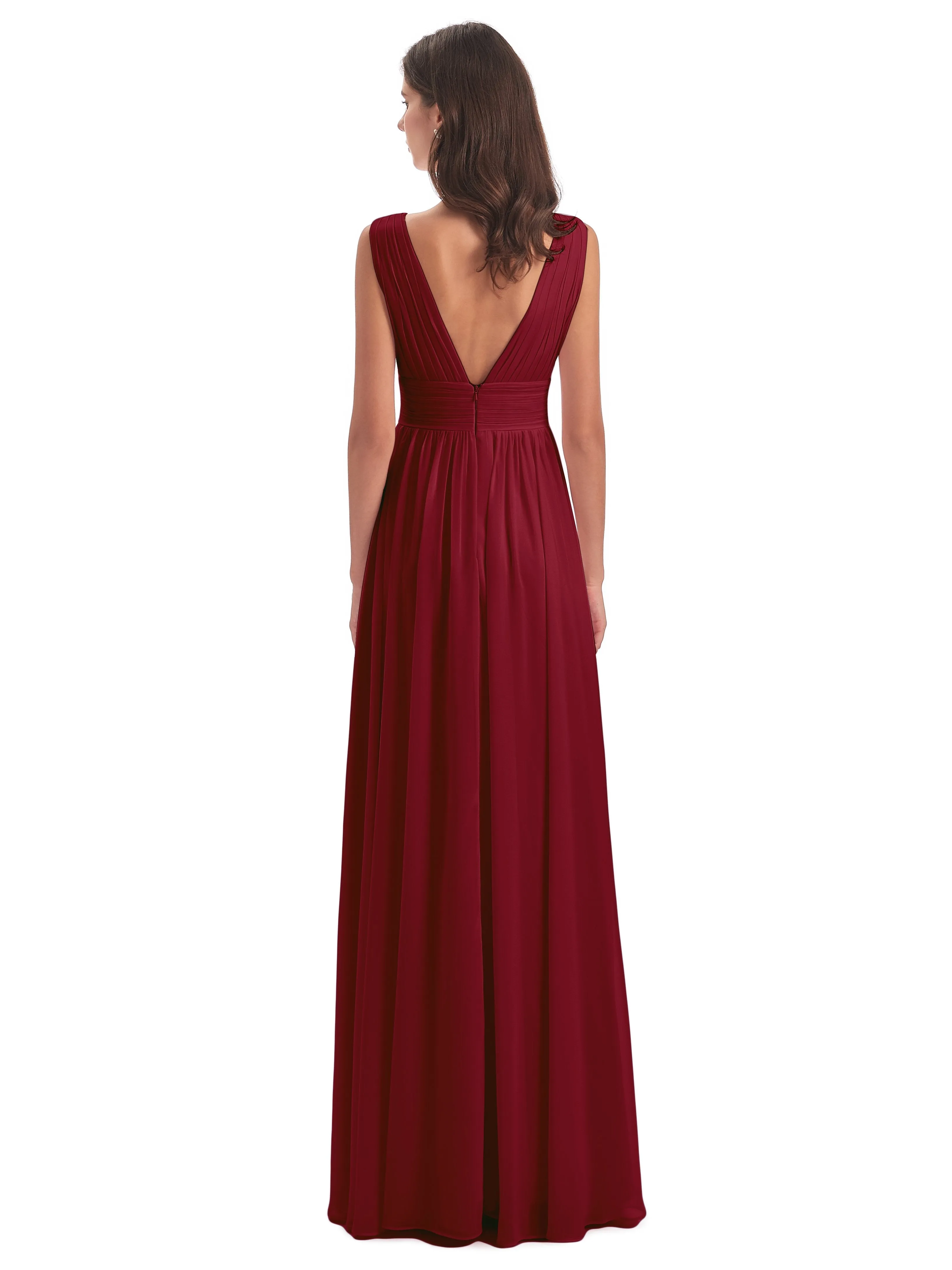 Bridesmaid Dresses Burgundy Charming Chiffon V Neck Split Long Bridesmaid Dresses