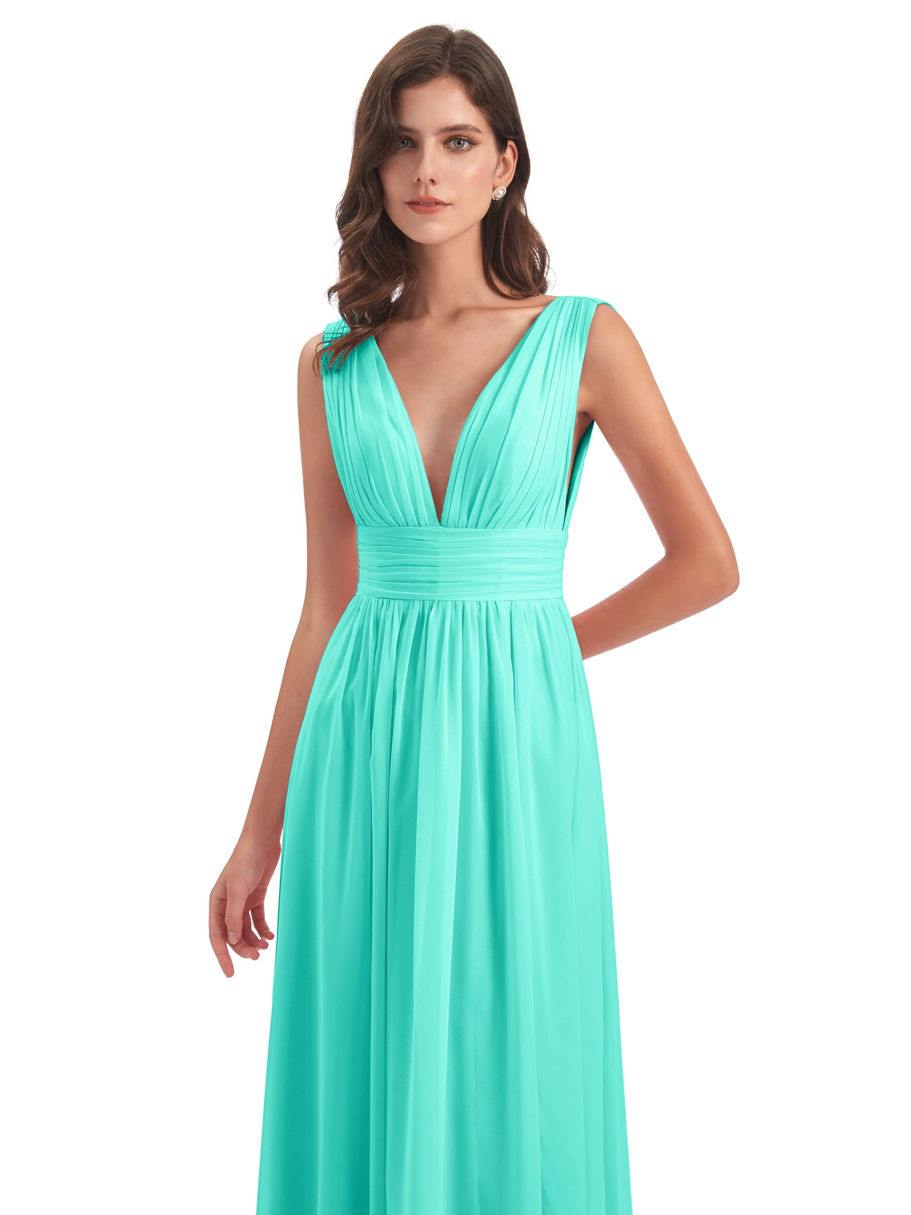 Bridesmaid Dresses Spa Charming Chiffon V Neck Split Long Bridesmaid Dresses