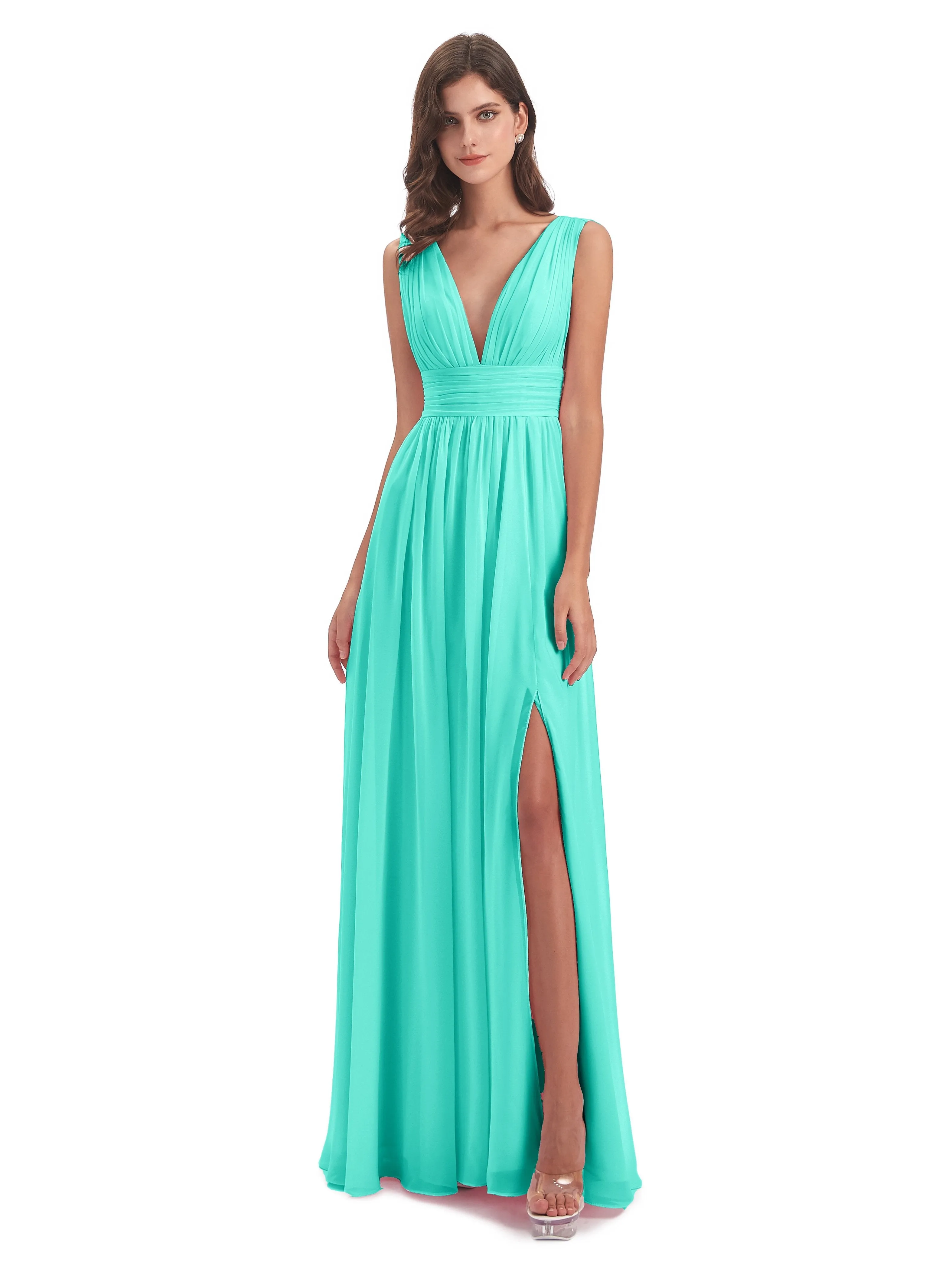 Bridesmaid Dresses Spa Charming Chiffon V Neck Split Long Bridesmaid Dresses