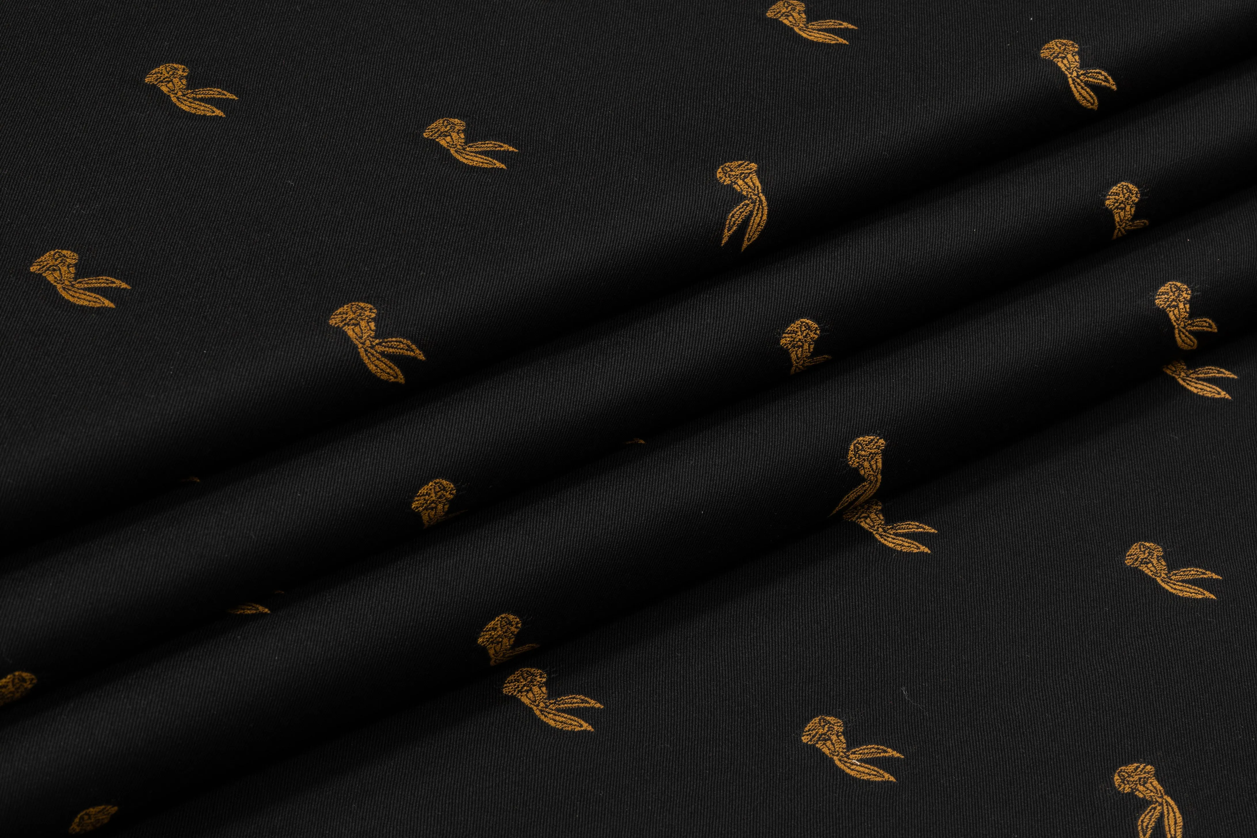 Bunny Embroidered Italian Wool Gabardine - Black / Gold