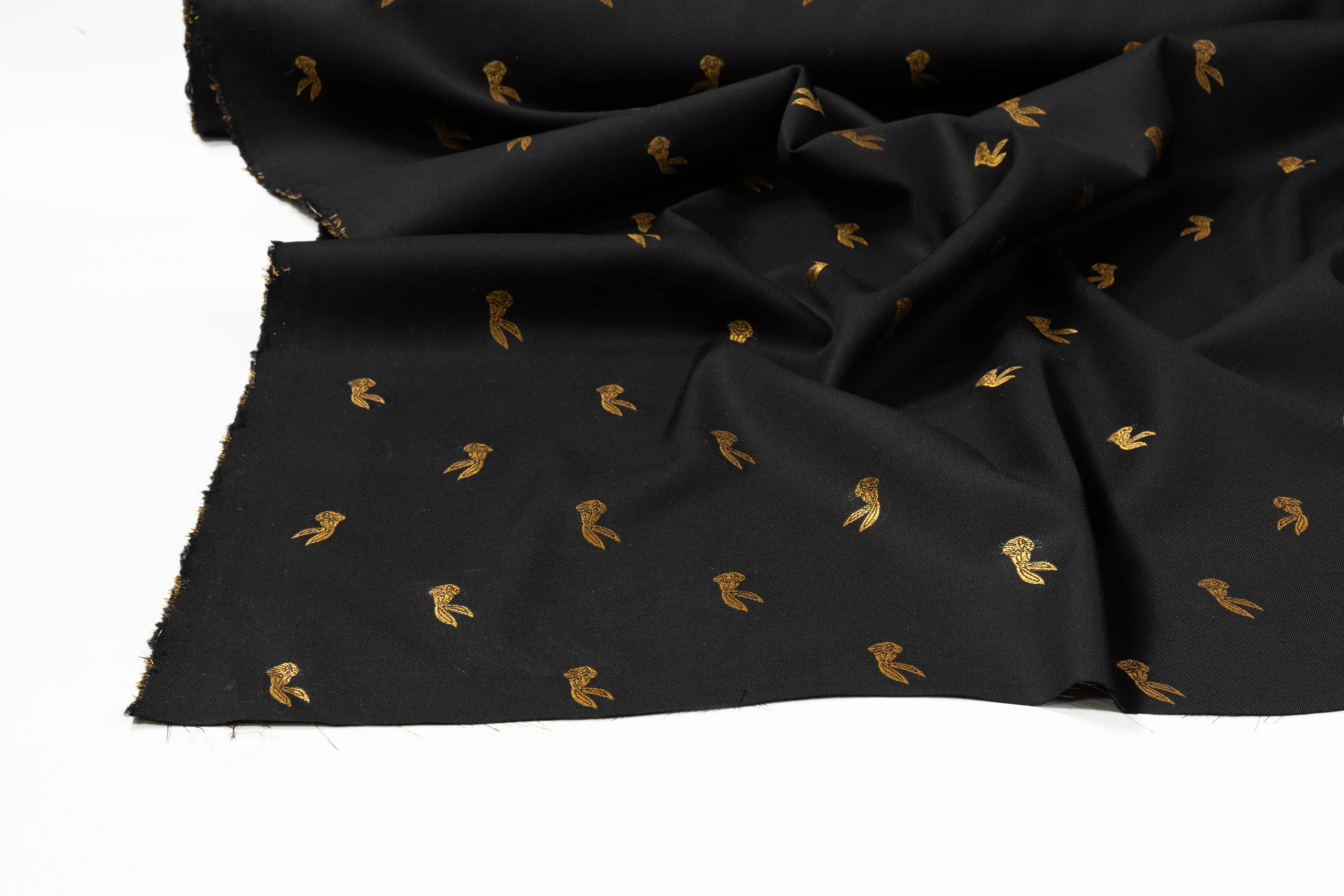 Bunny Embroidered Italian Wool Gabardine - Black / Gold