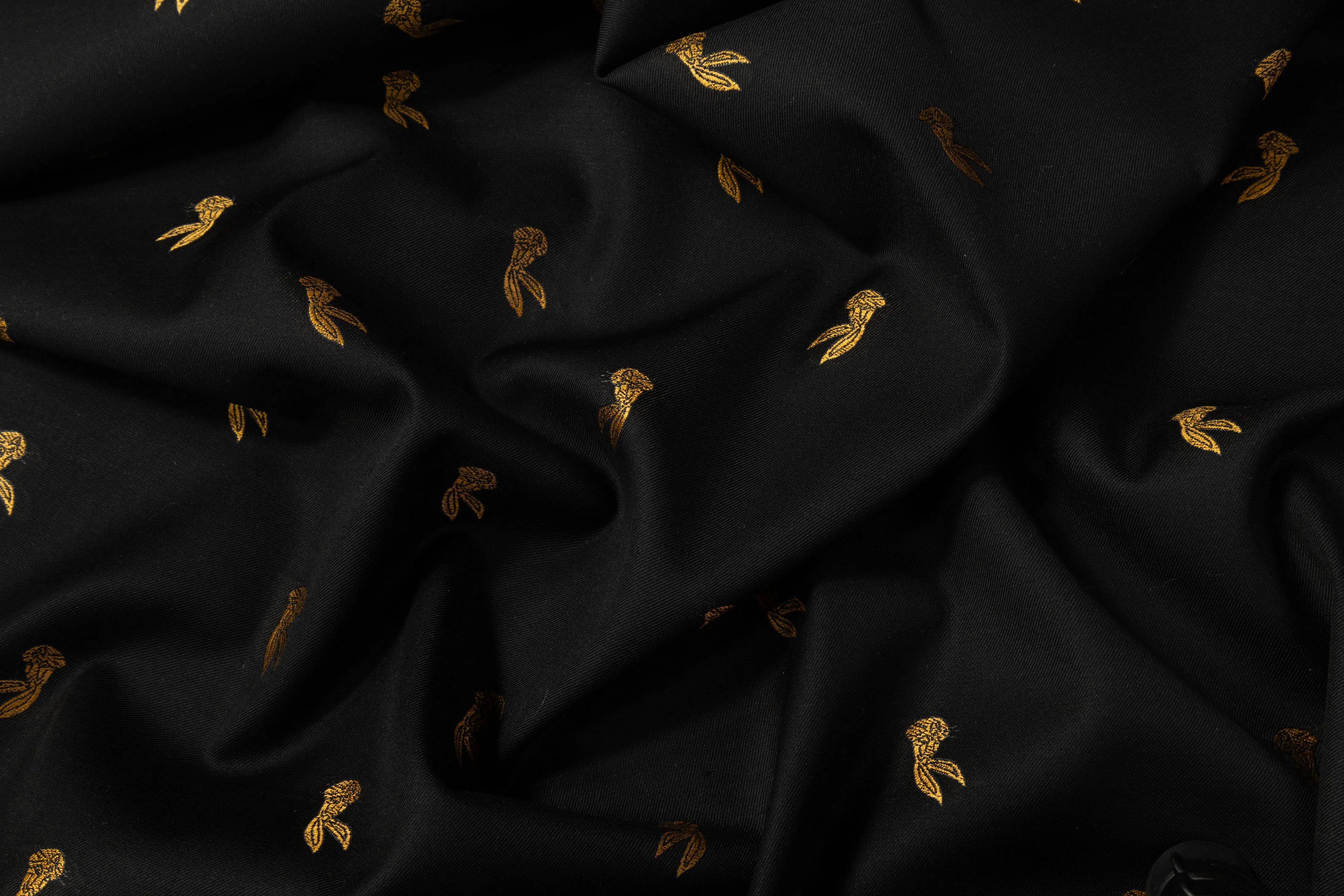 Bunny Embroidered Italian Wool Gabardine - Black / Gold