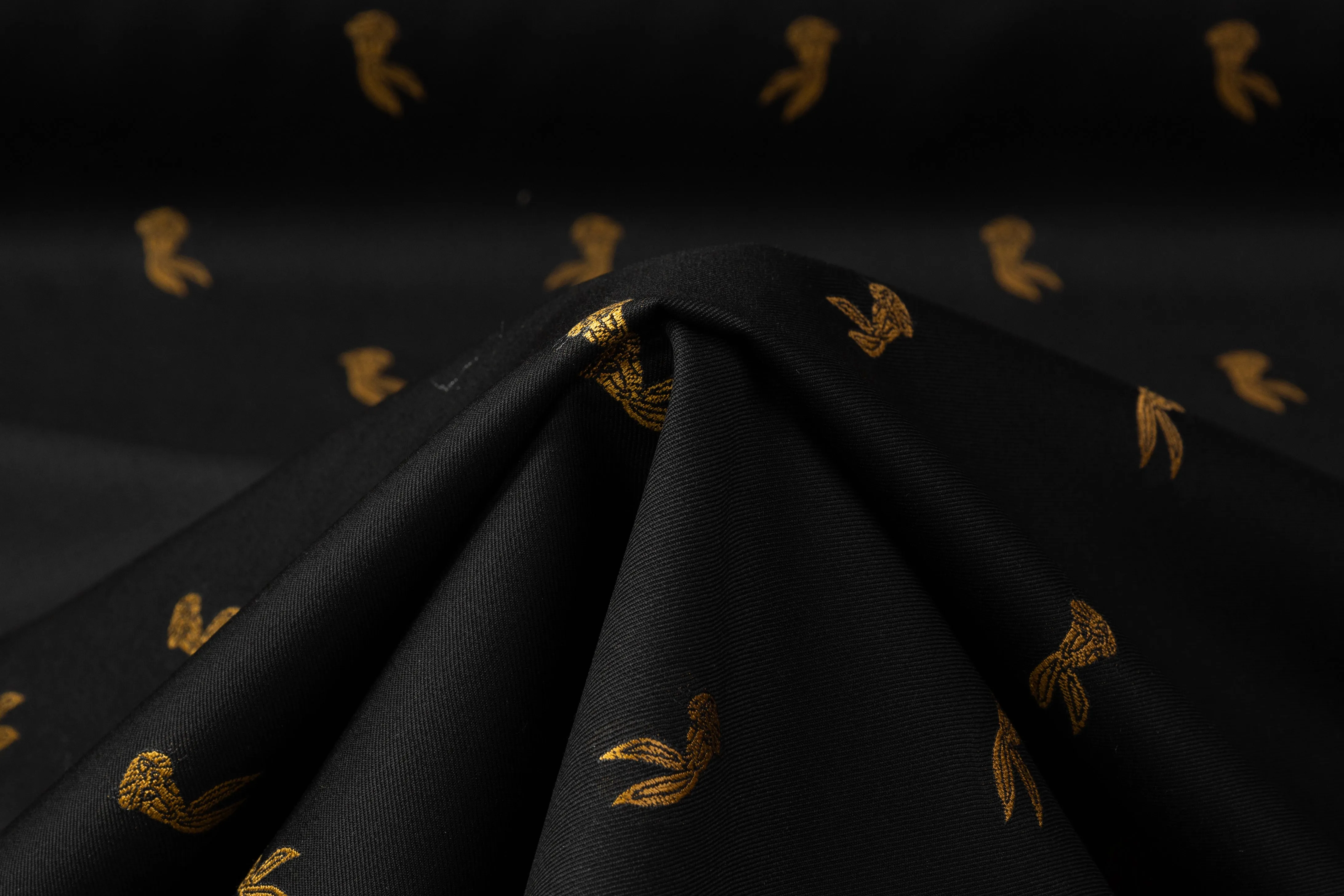 Bunny Embroidered Italian Wool Gabardine - Black / Gold