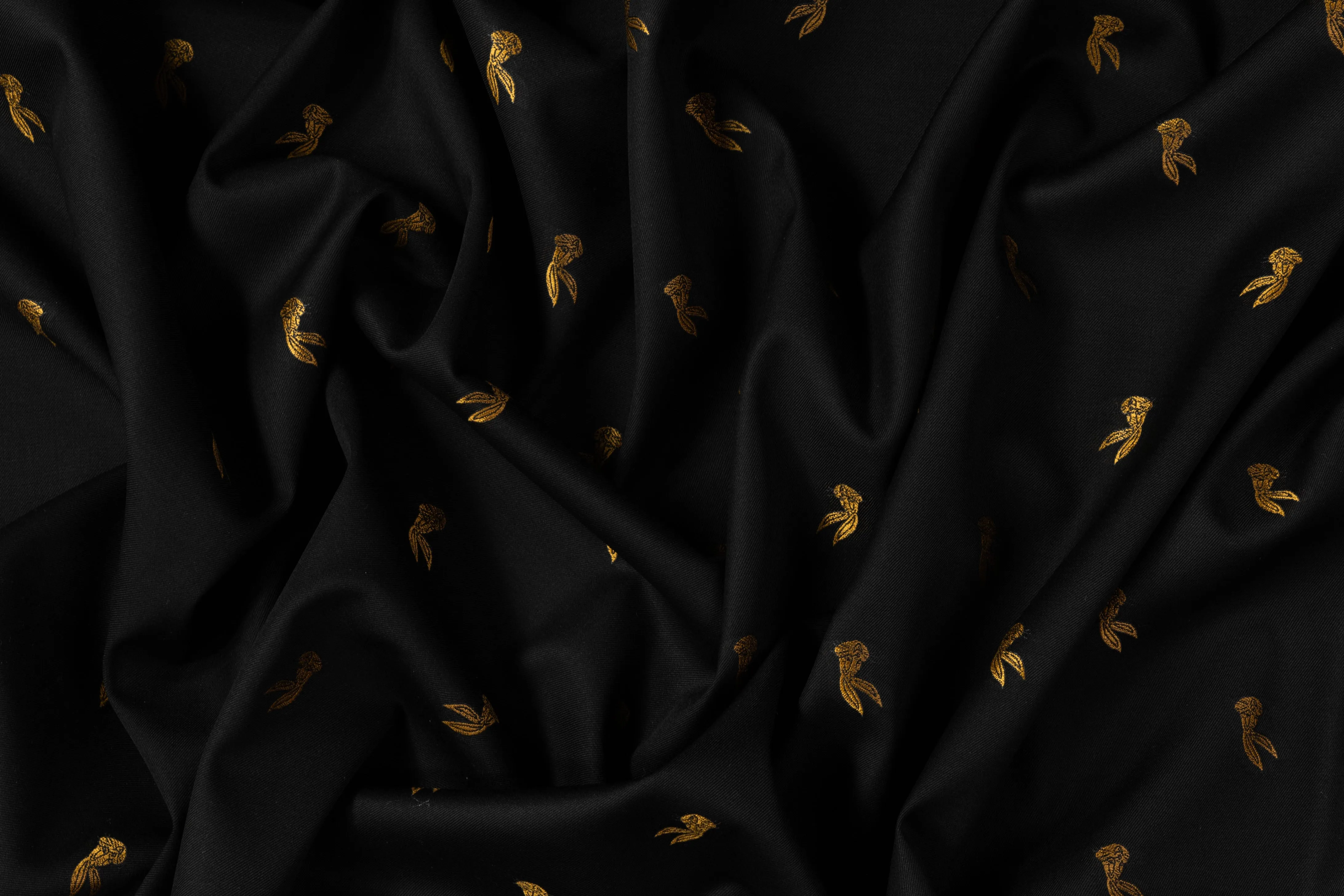 Bunny Embroidered Italian Wool Gabardine - Black / Gold