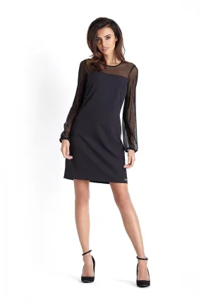 Chic Polka Dot Long Sleeve Mesh Dress - IVON Collection