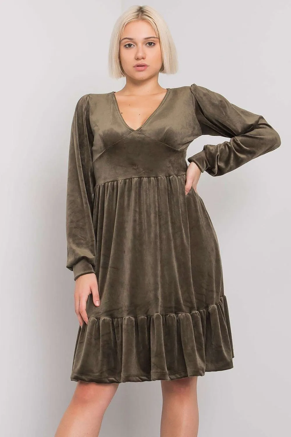 Chic Velour Frill Hem Dress