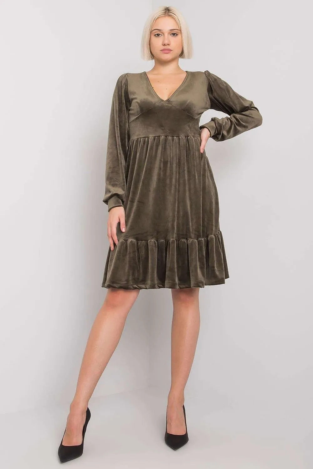 Chic Velour Frill Hem Dress