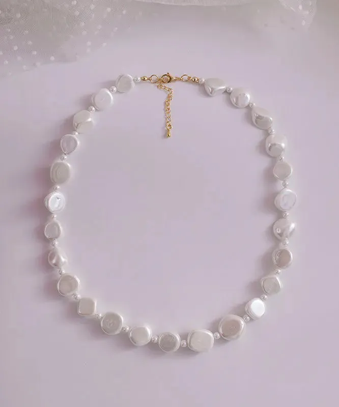 Chic White Asymmetricar Pearl Gratuated Bead Necklace ML0353