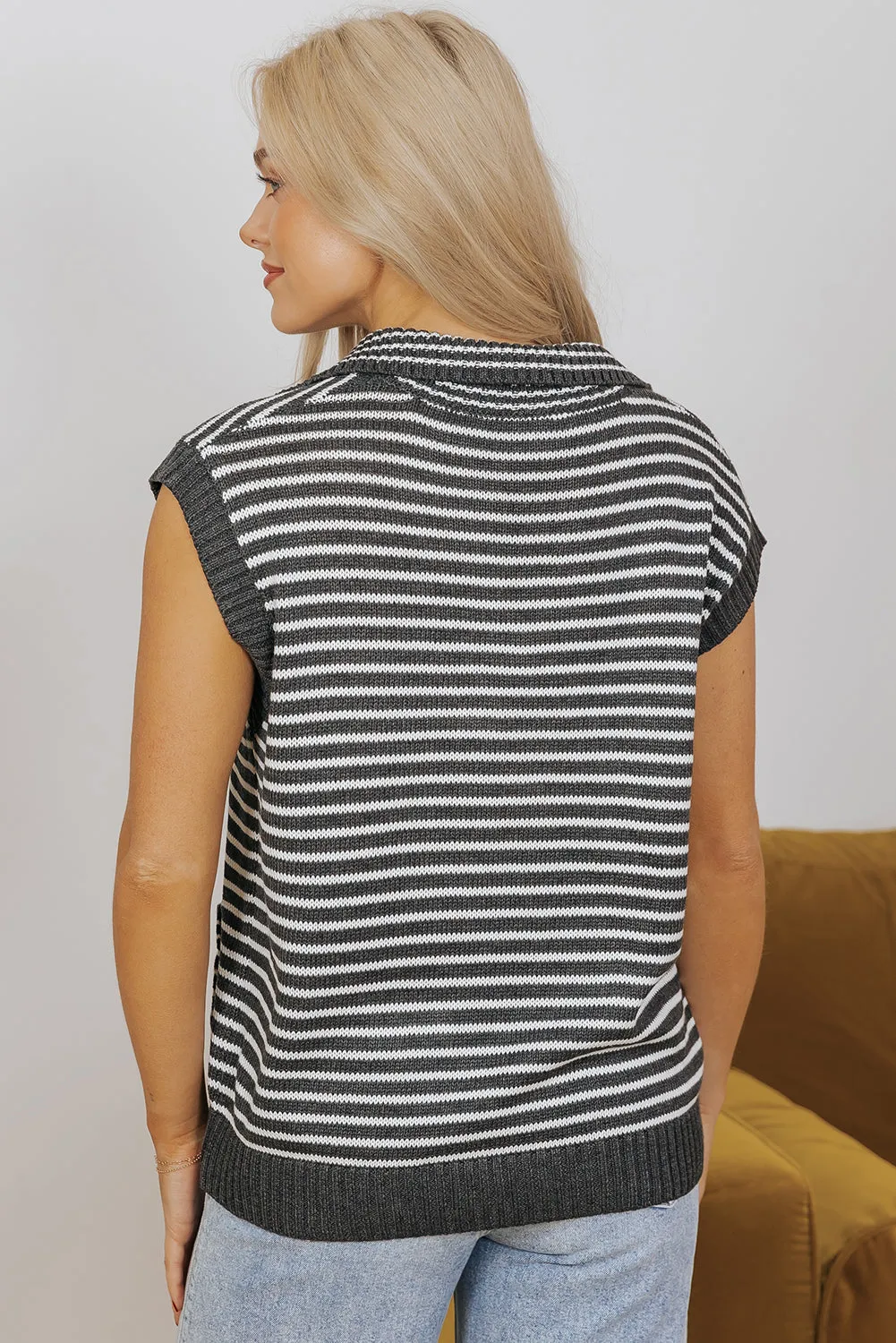 Collared V Neck Sweater Vest with Pockets