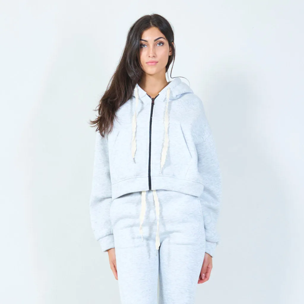 Cropped hoodie with oversized drawstrings wholesale