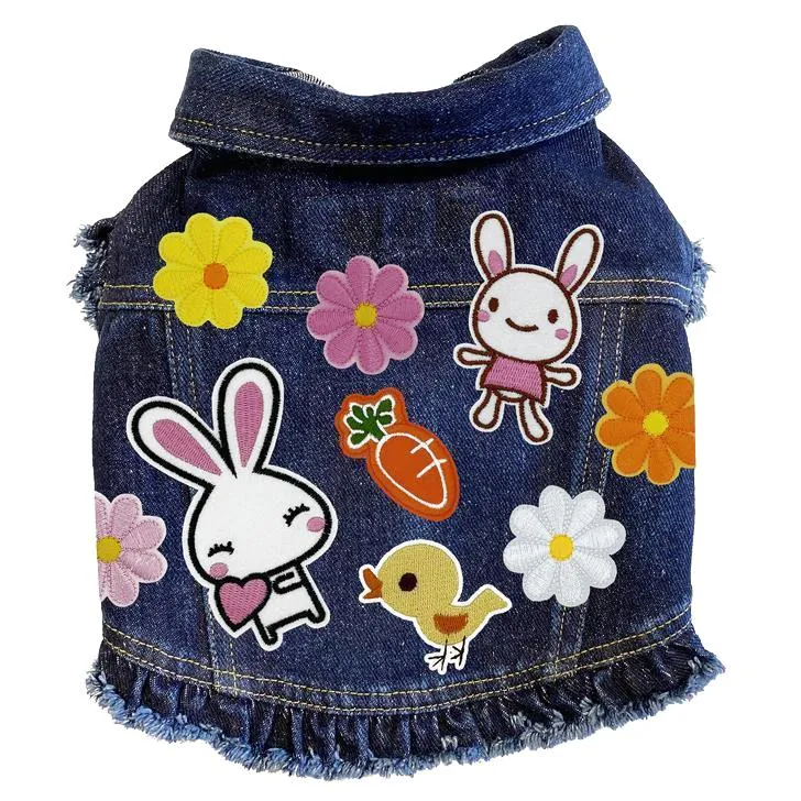 Custom Easter Bunnies Denim Dog Jacket With Ruffles