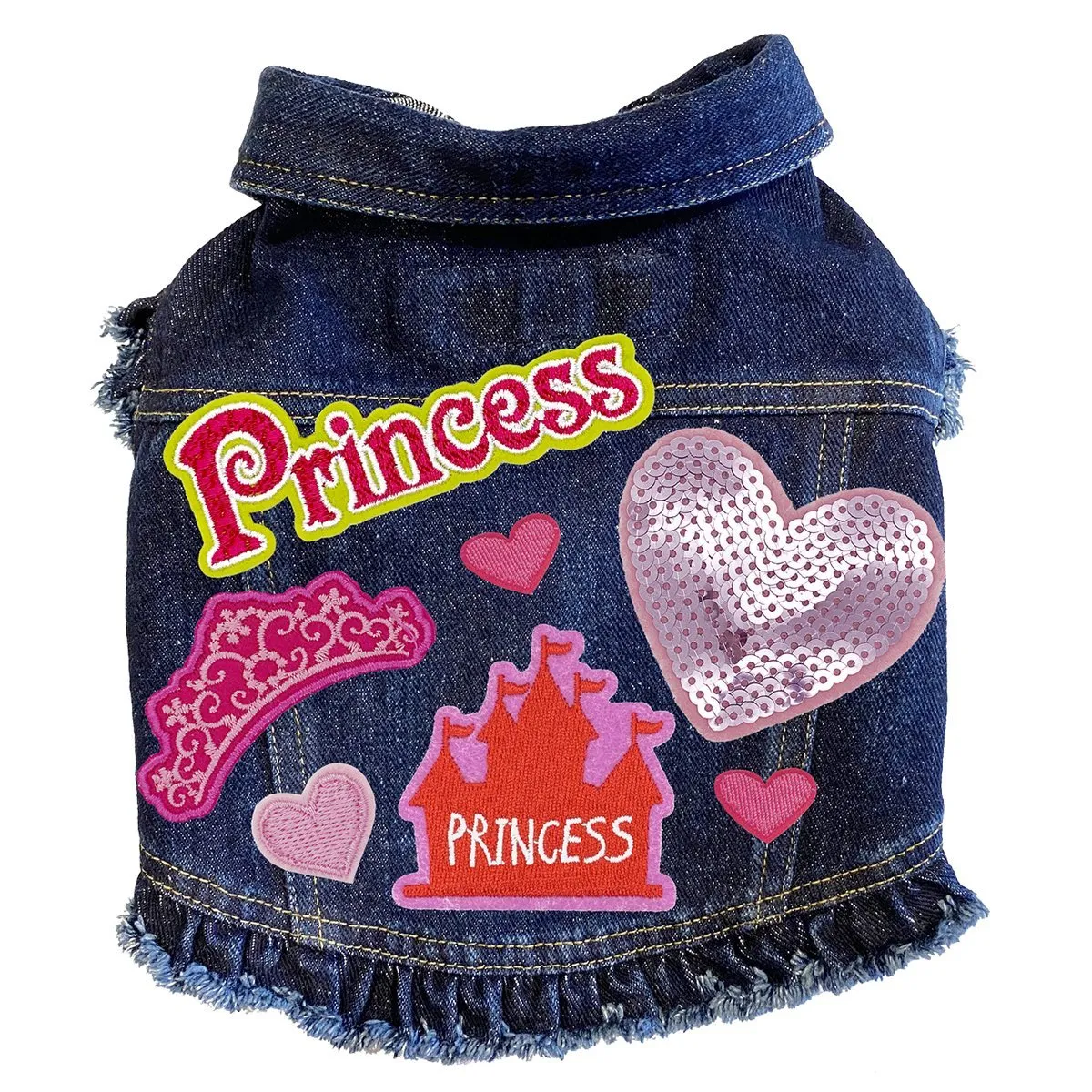 Custom Princess Denim Dog Jacket With Ruffles