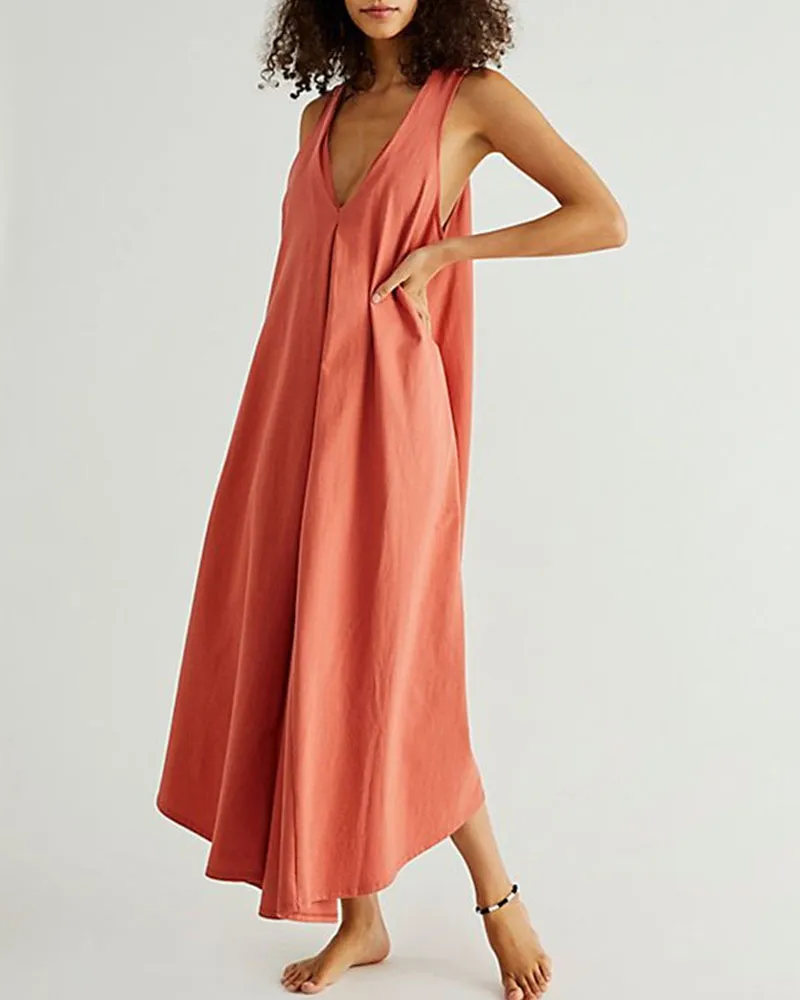 Double Pocket Sleeveless Maxi Dress