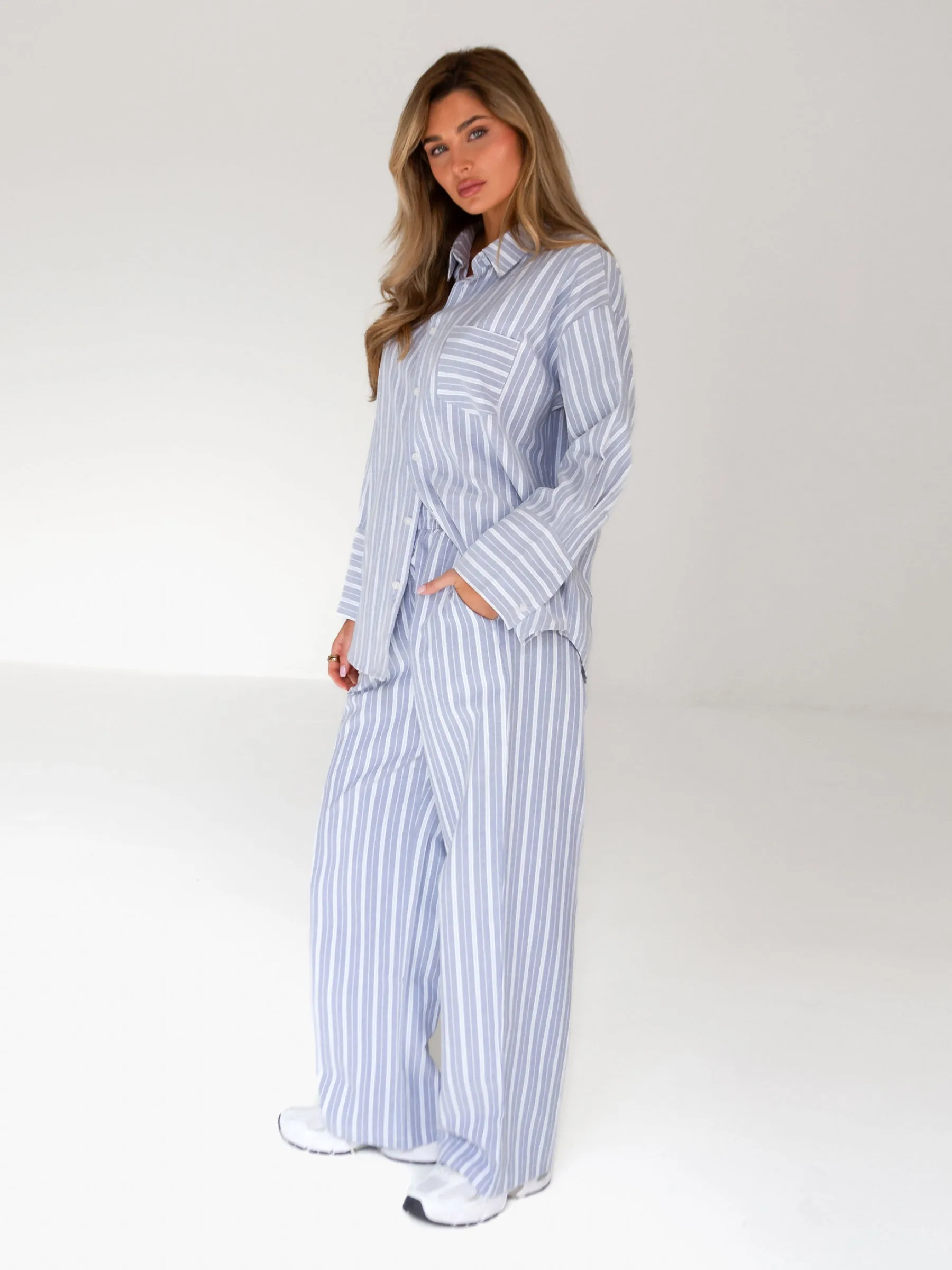 Elena Stripe Trousers - Blue