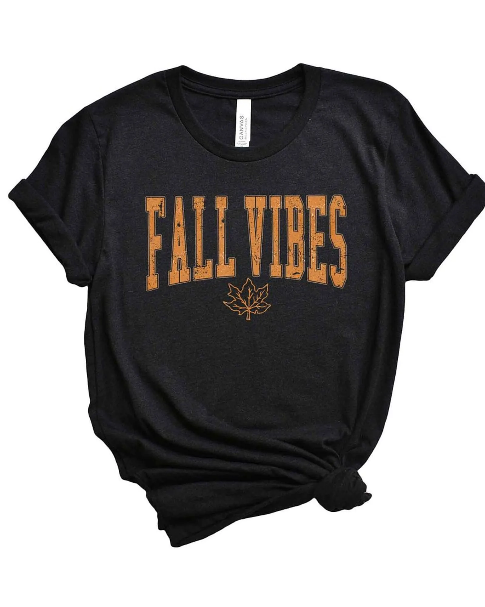 Fall Vibes Leaf Short Sleeve Graphic Tee | Black