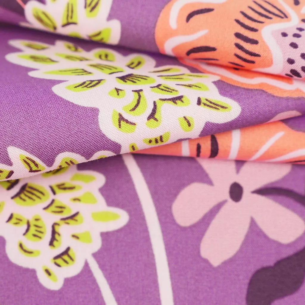 Fine Poplin - Purple Fresh Flowers Cotton Woven Fabric by Nerida Hansen Sample