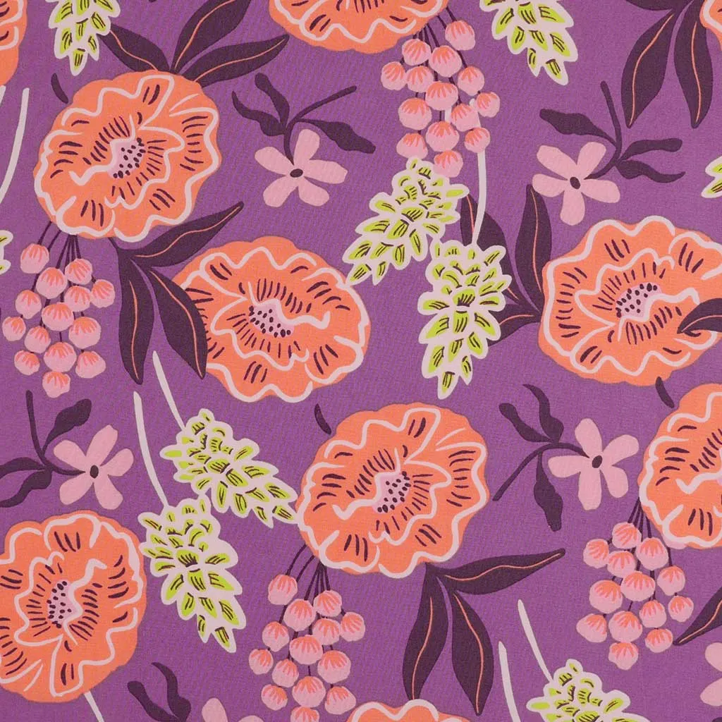 Fine Poplin - Purple Fresh Flowers Cotton Woven Fabric by Nerida Hansen Sample