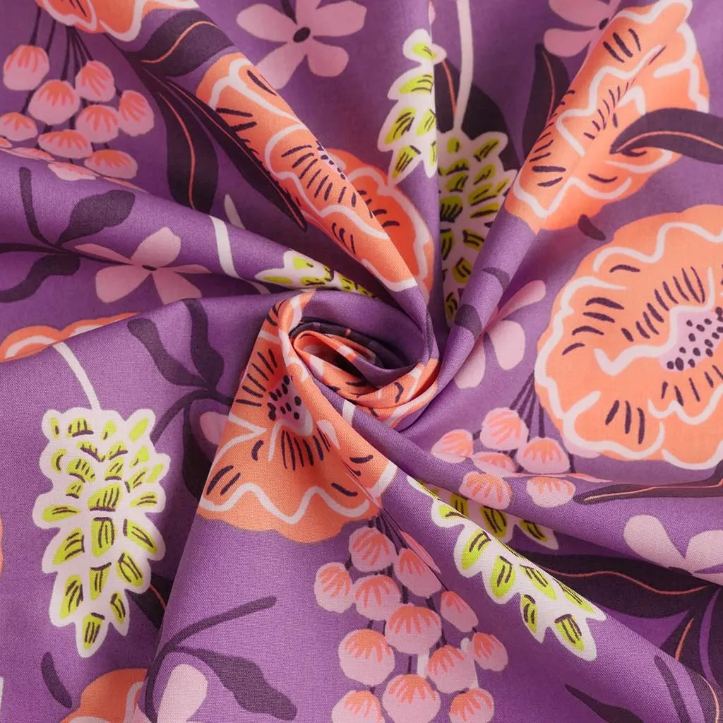 Fine Poplin - Purple Fresh Flowers Cotton Woven Fabric by Nerida Hansen Sample