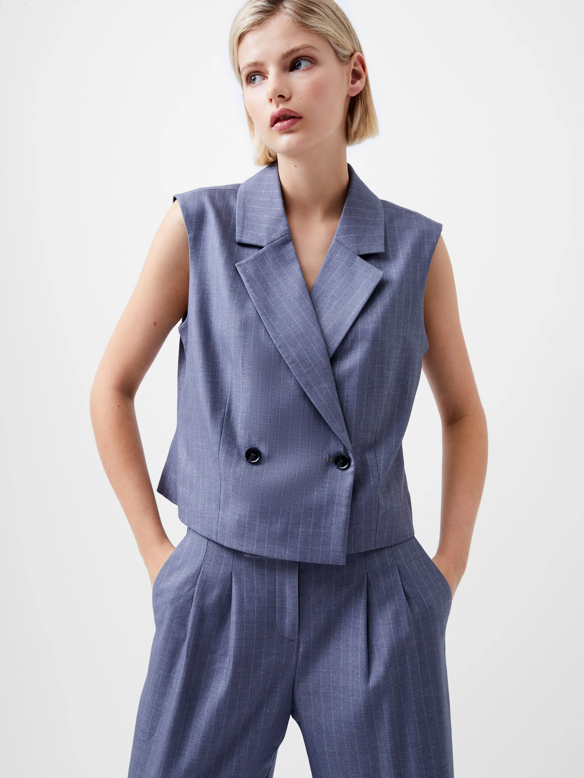 French Connection Fiorella Pin Stripe Waistcoat-Grey-7GXAD