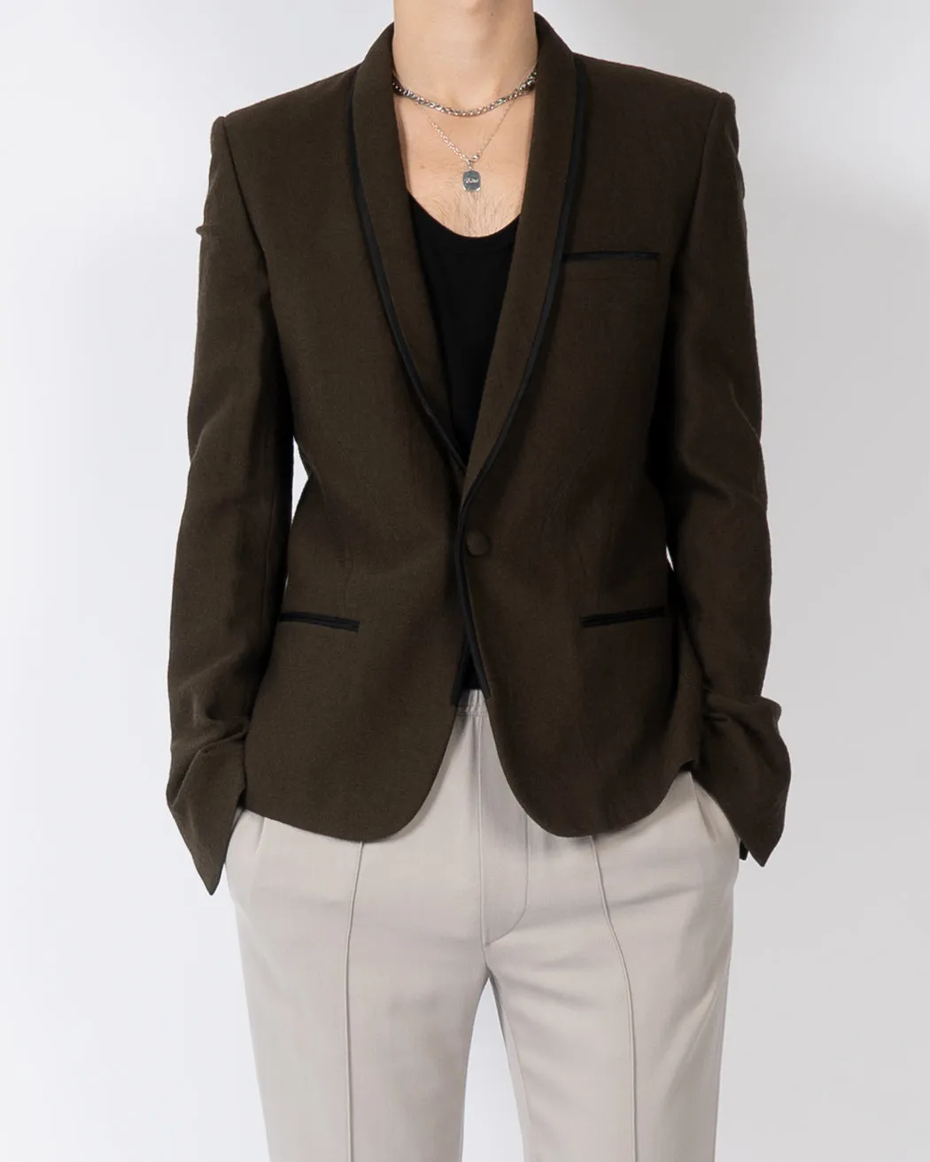 FW16 Cropped Brown Tuxedo Blazer