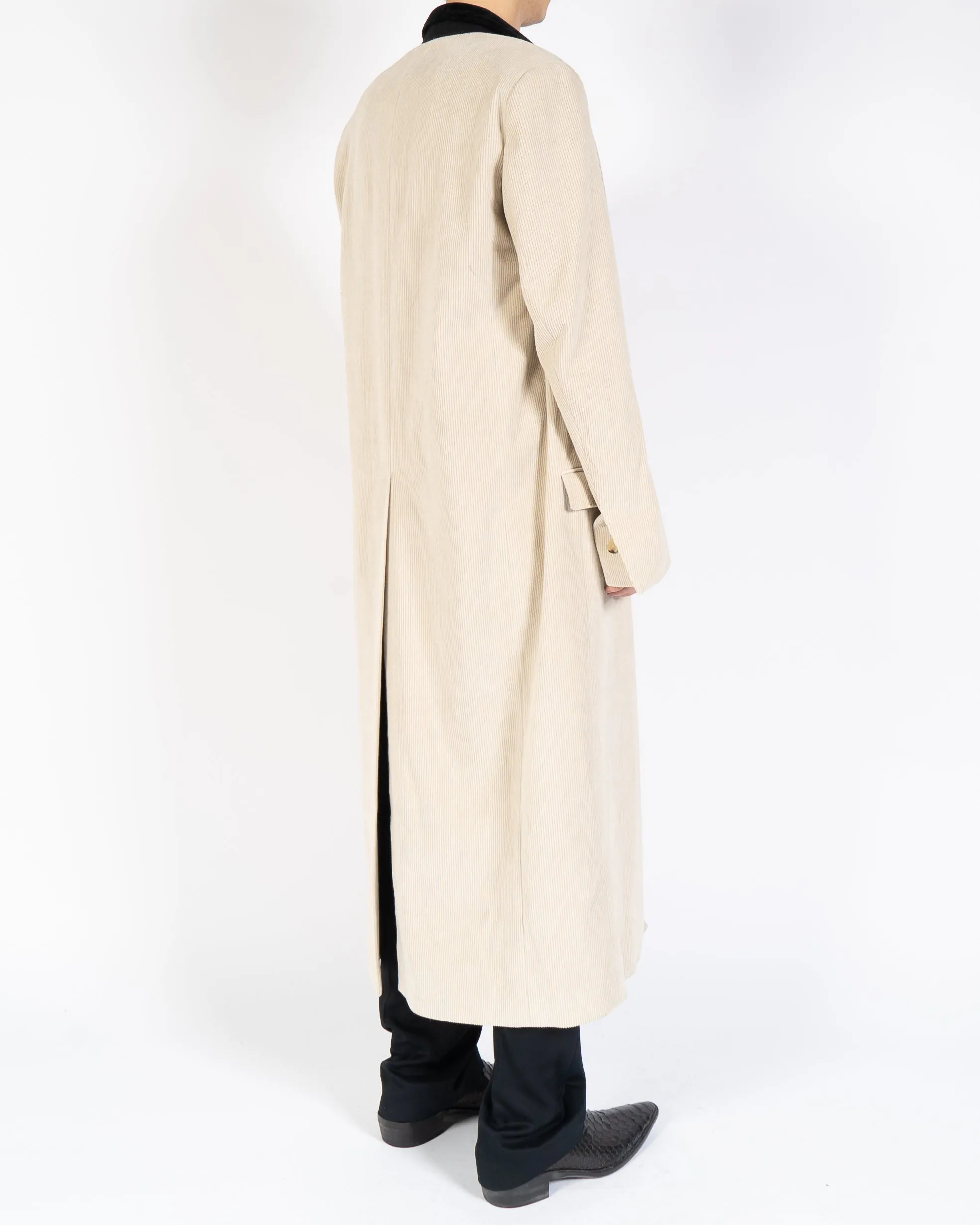 FW19 Beige Cord Coat with Black Velvet Collar