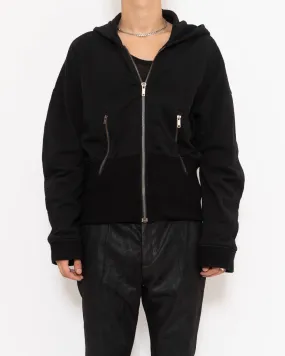 FW19 Black Mixed Fabric Zip Hoodie