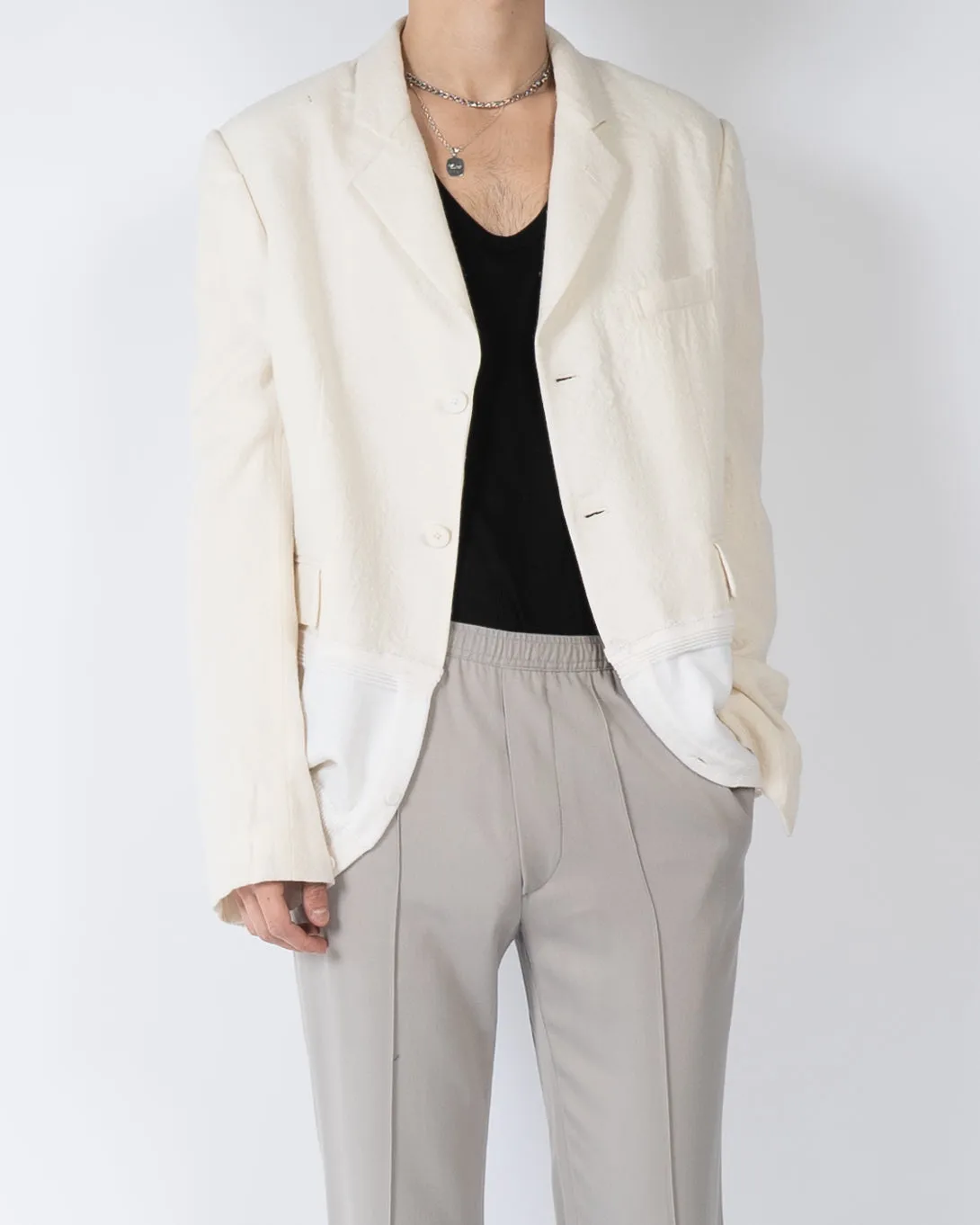 FW19 Ivory Wool Knitted Hem Blazer Sample 1 of 1 Sampe