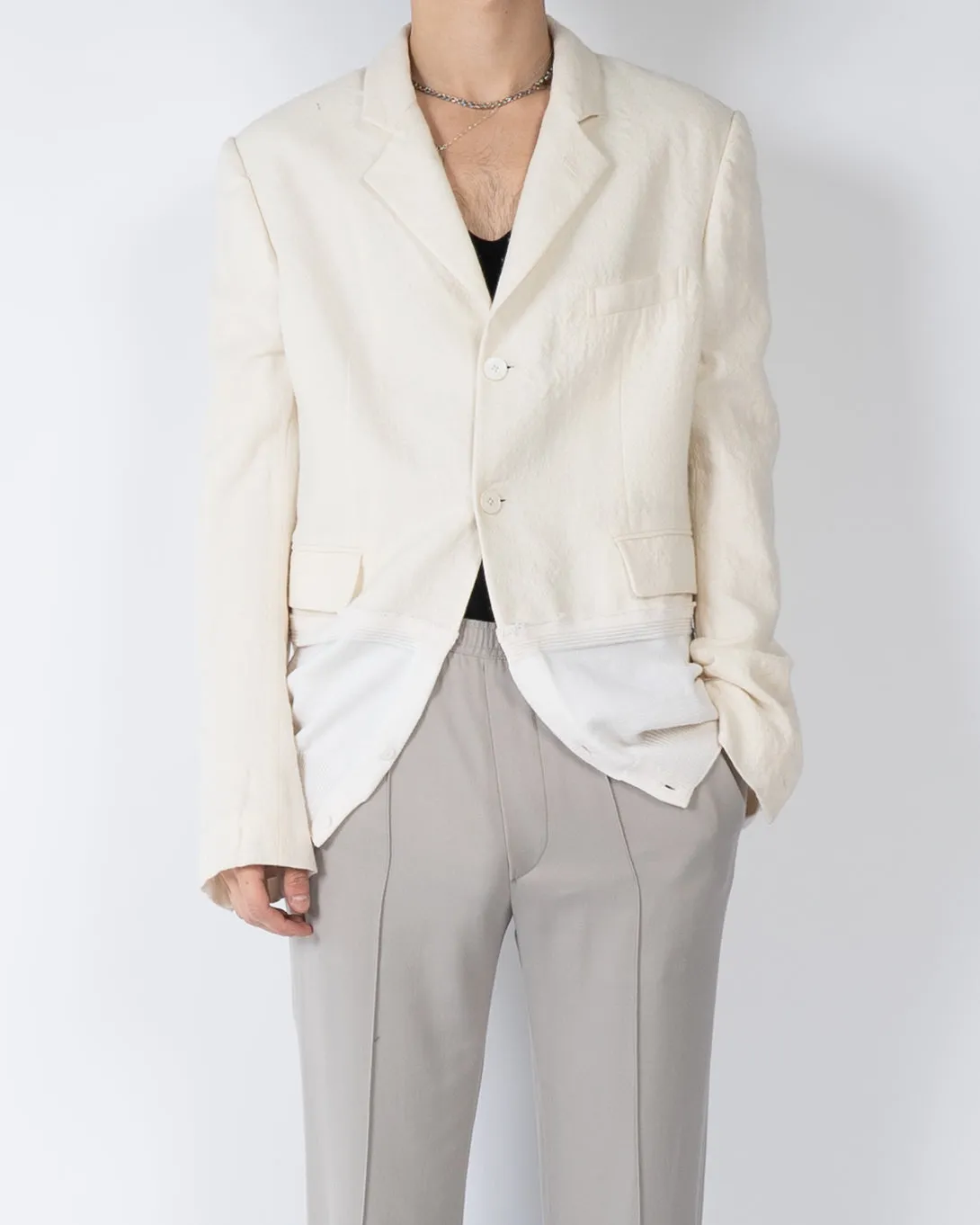 FW19 Ivory Wool Knitted Hem Blazer Sample 1 of 1 Sampe