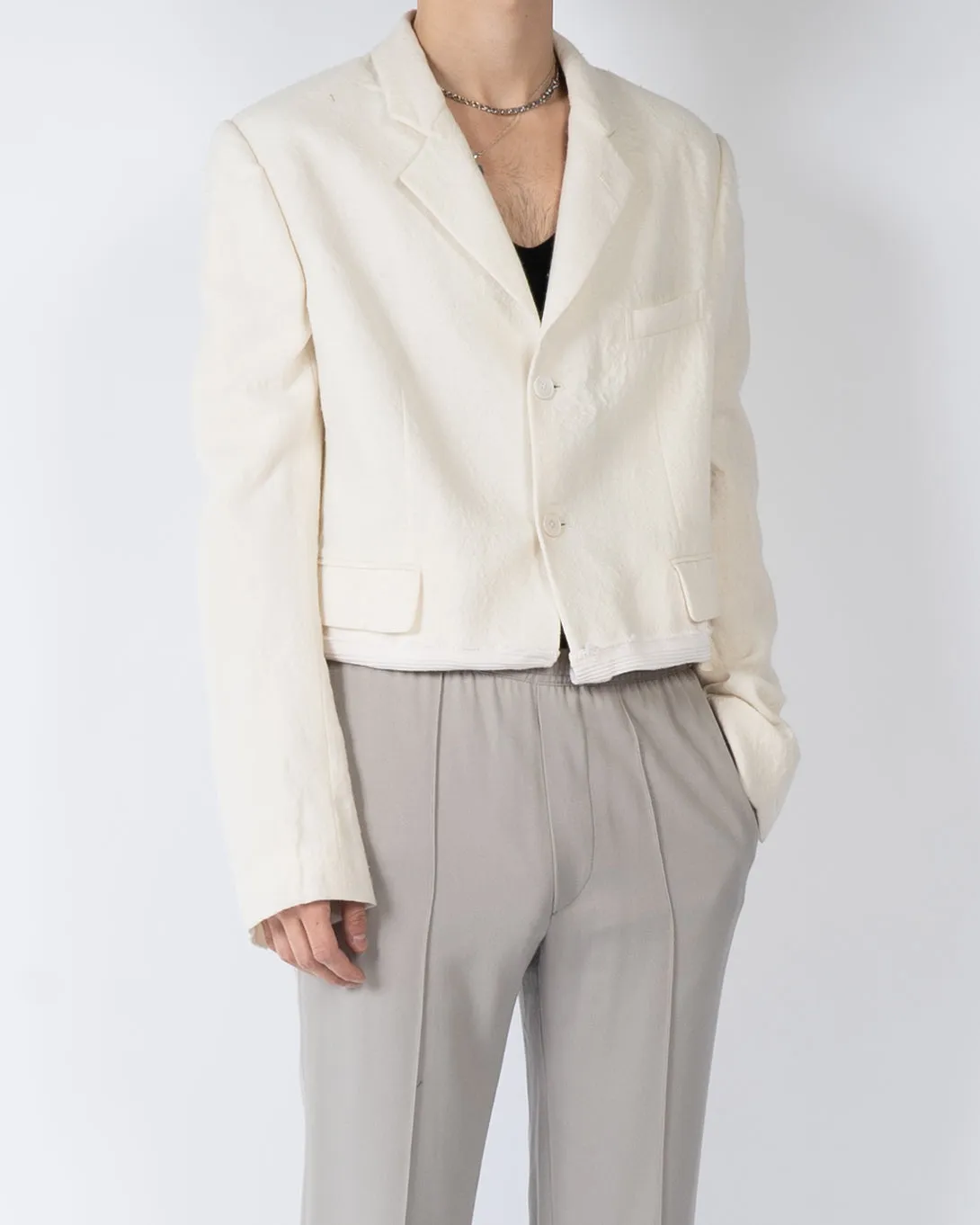 FW19 Ivory Wool Knitted Hem Blazer Sample 1 of 1 Sampe