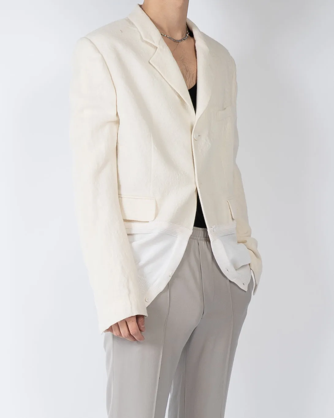 FW19 Ivory Wool Knitted Hem Blazer Sample 1 of 1 Sampe