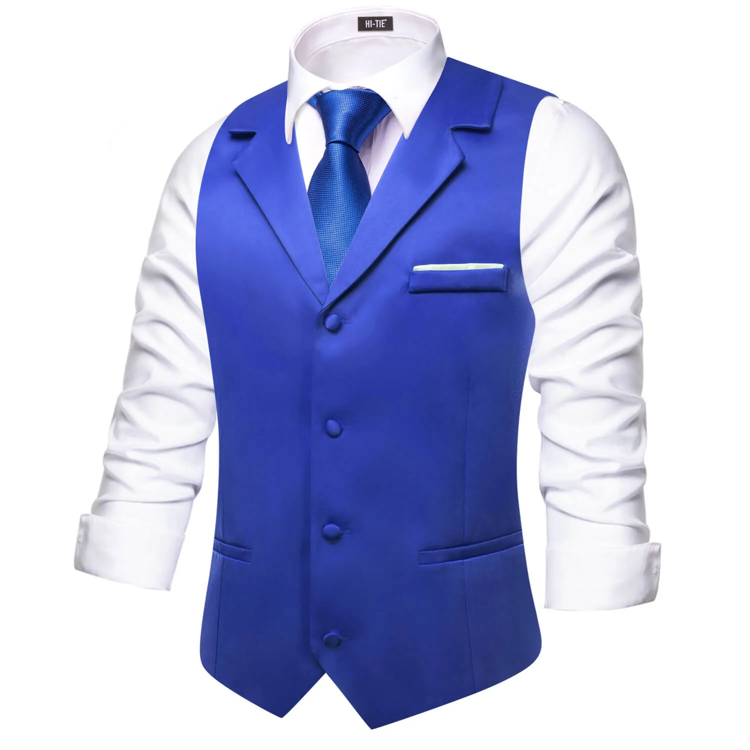 Hi-Tie Blue Waistcoat Solid Notch lapels Men's Vest