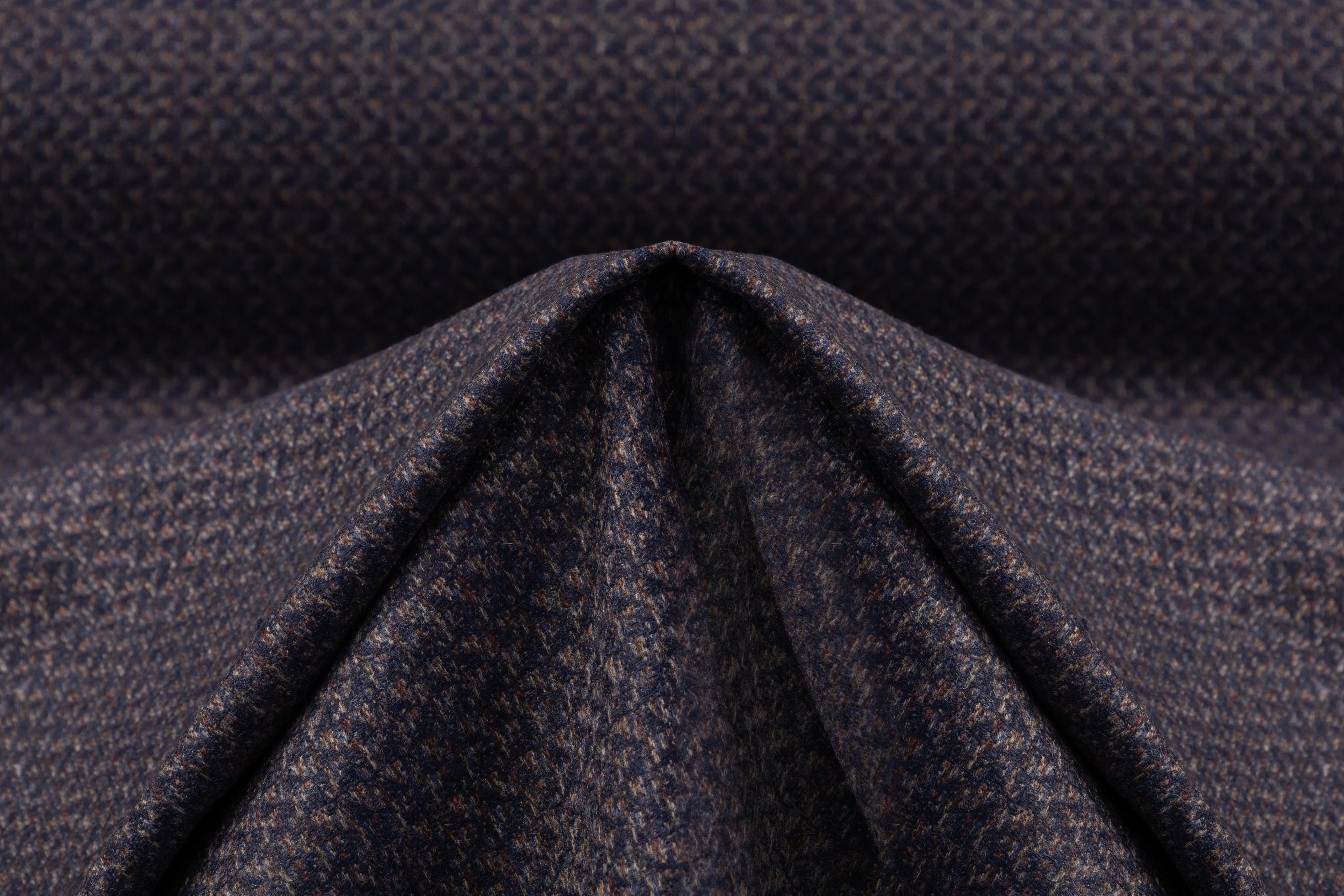 Italian Wool Cashmere Tweed Suiting - Navy / Brown