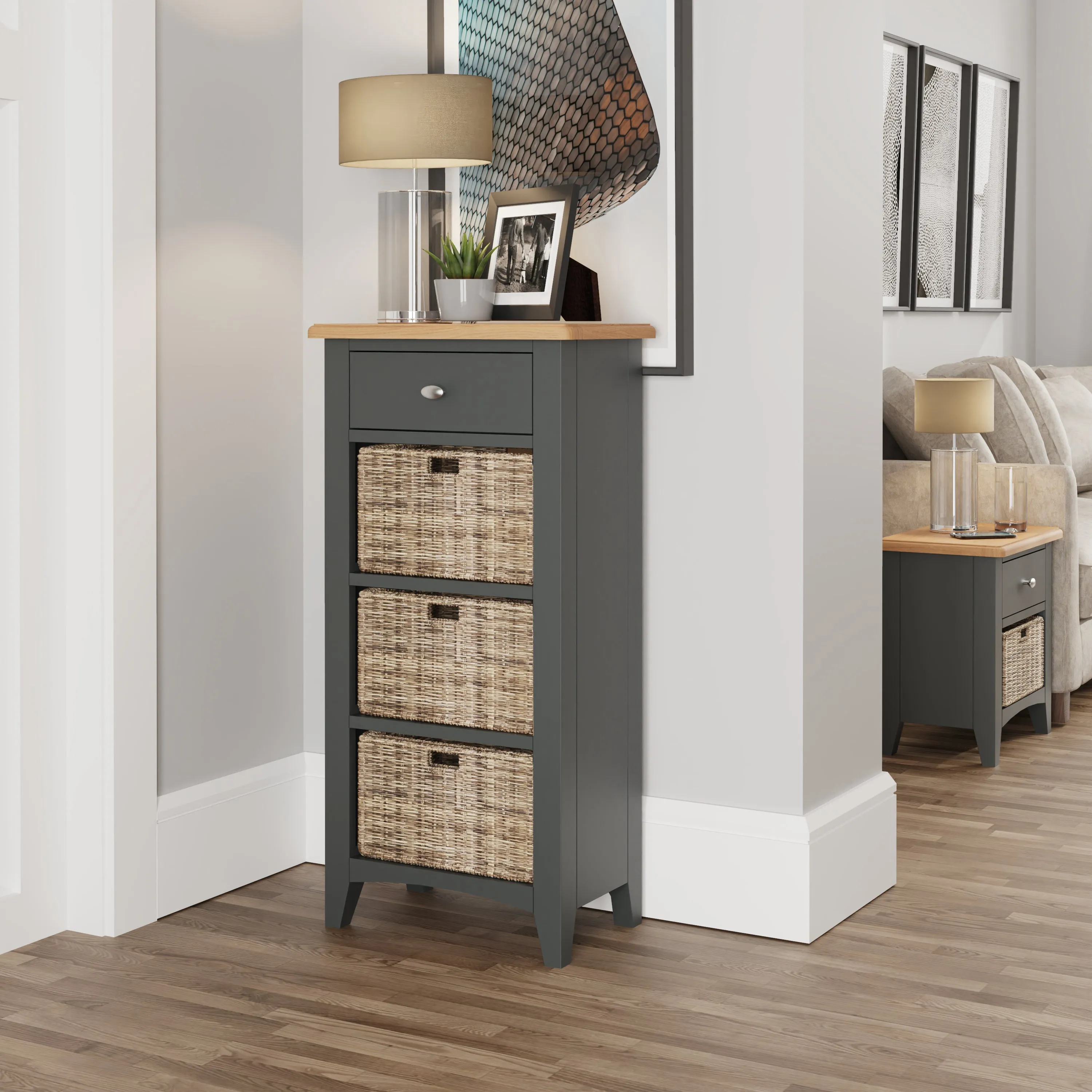 Malmesbury Grey Cabinet 1 Drawer 3 Basket 50 x 30 x 100 cm