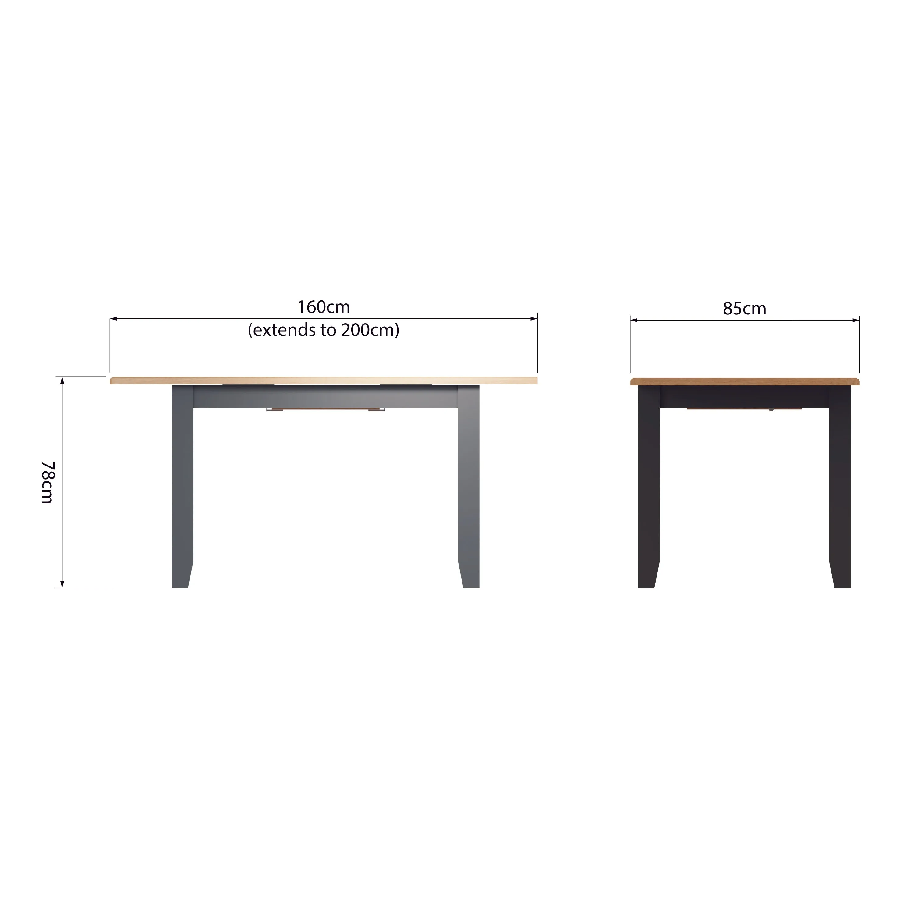 Malmesbury Grey Extending Table 1.6m-2m 160/200 x 85 x 78 cm