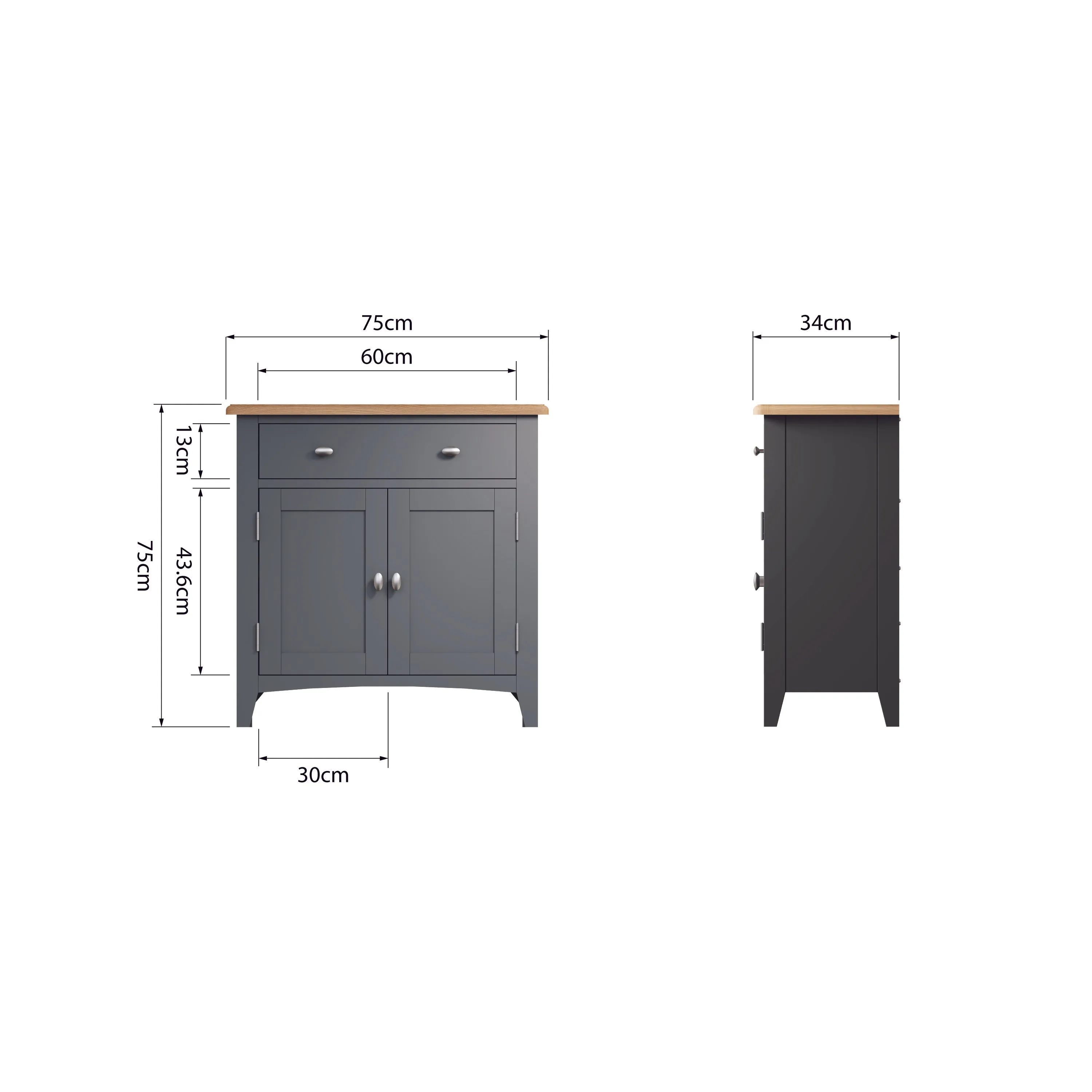 Malmesbury Grey Sideboard Small 75 x 34 x 75 cm