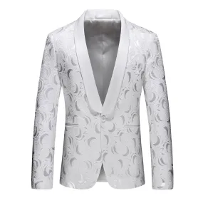 Men's Blazer Jacquard Floral Sport Coat in Black & White