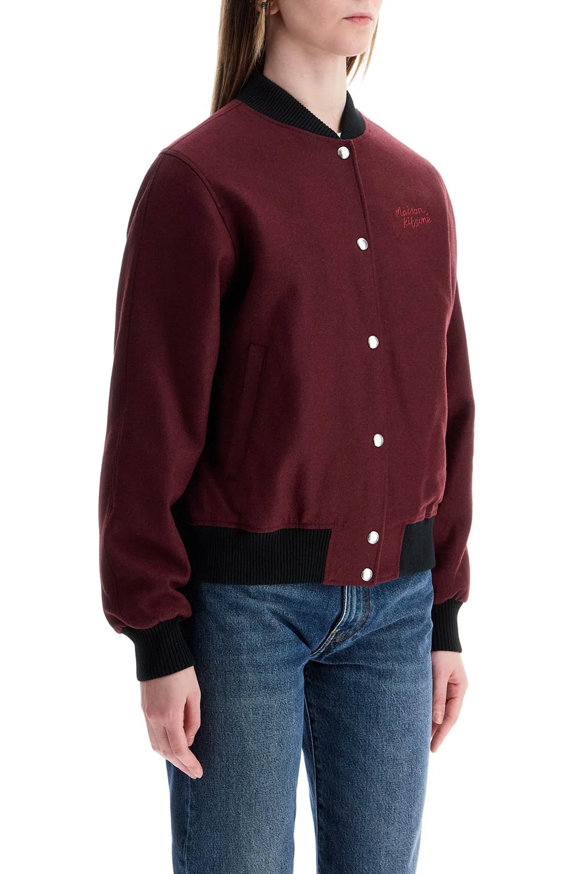 MEN'S BORDEAUX WOOL TEDDY JACKET WITH FOX EMBROIDERY