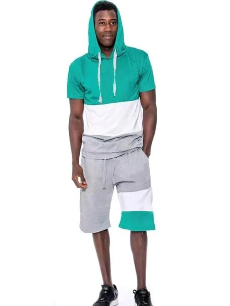 Mens Color Block Two Pieces Shorts Set