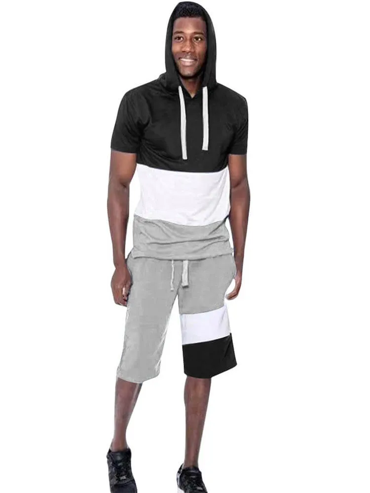 Mens Color Block Two Pieces Shorts Set