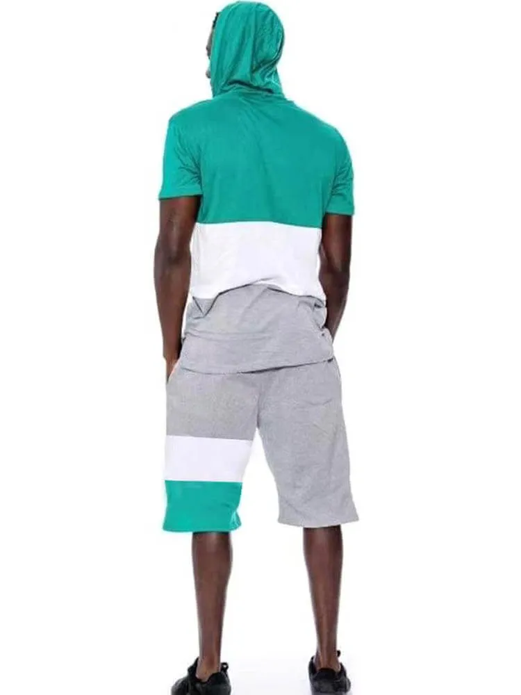 Mens Color Block Two Pieces Shorts Set