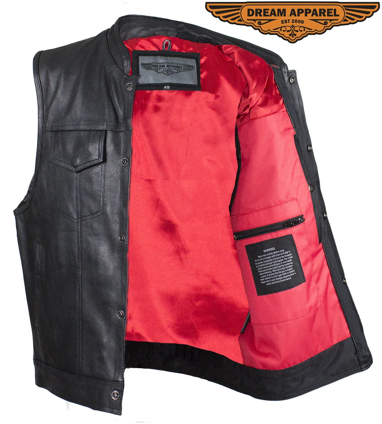 Mens Leather Motorcycle Club  Vest With Pockets