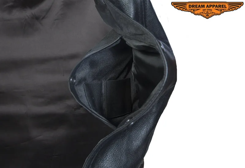 Mens Leather Motorcycle Vest With Huge Gun Pocket