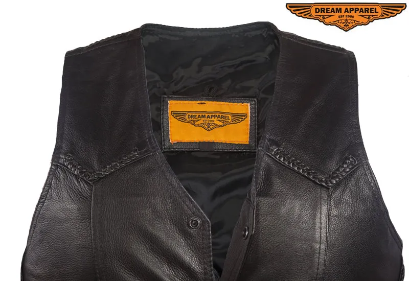 Men's Leather Vest With Braid