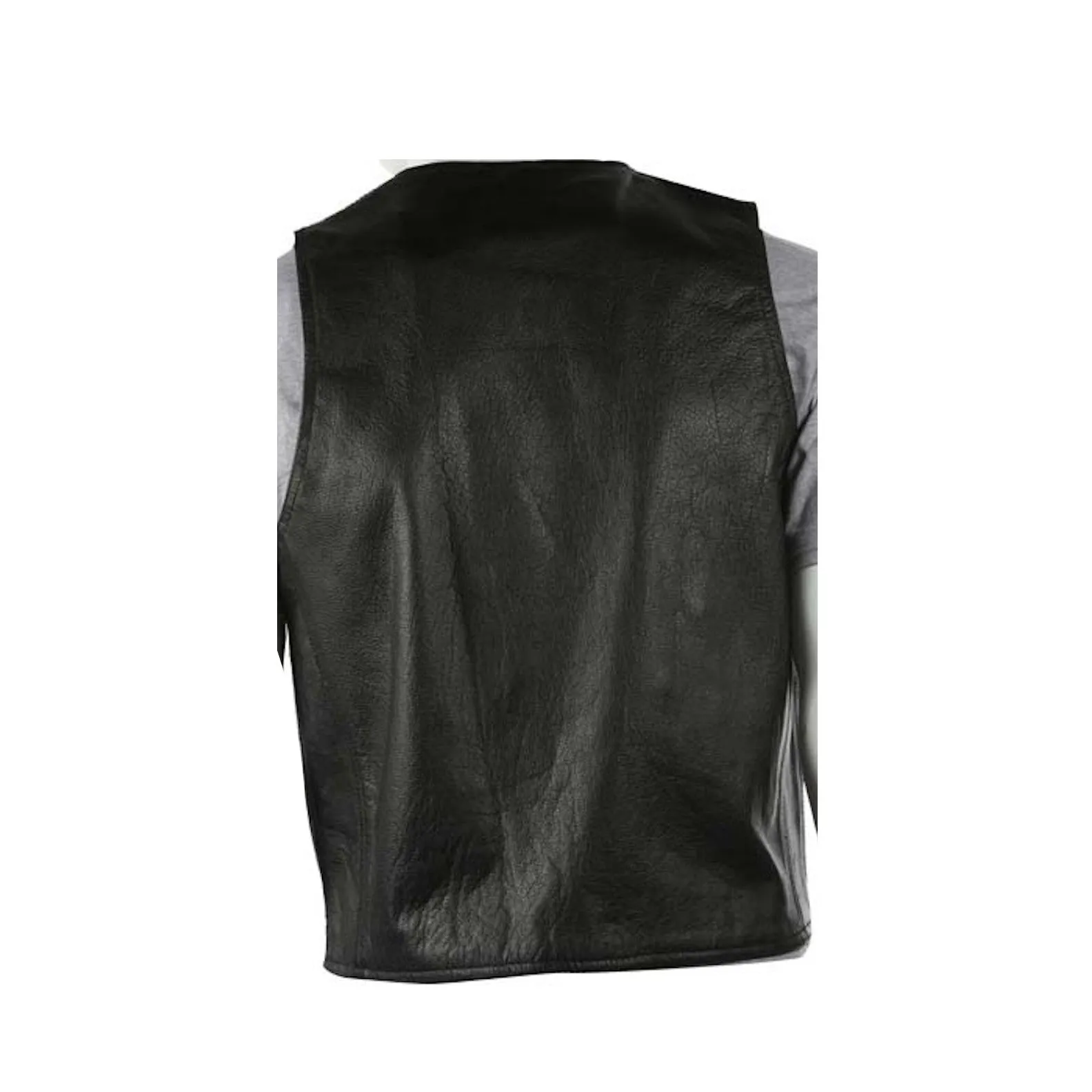 Mens Plain Black Naked Leather Motorcycle Vest With Gun Pocket Solid Back