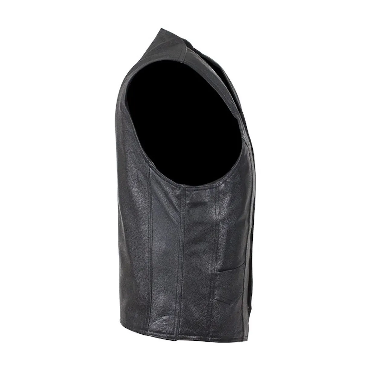 Mens Plain Black Naked Leather Motorcycle Vest With Gun Pocket Solid Back